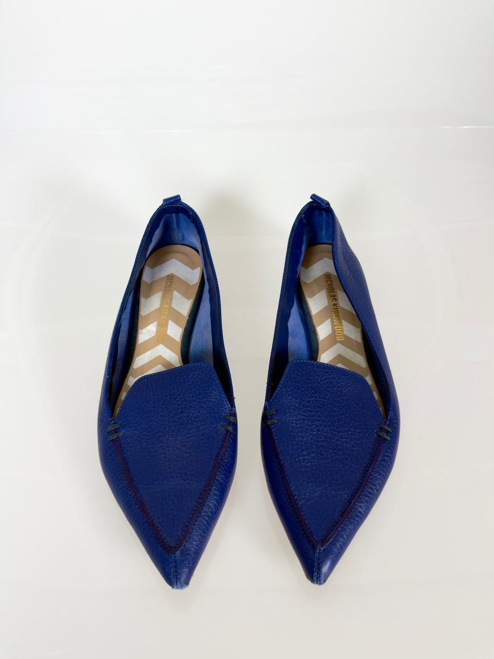 Nicholas Kirkwood Cobalt Blue Pebbled Leather Pointed Toe Flats EU 37